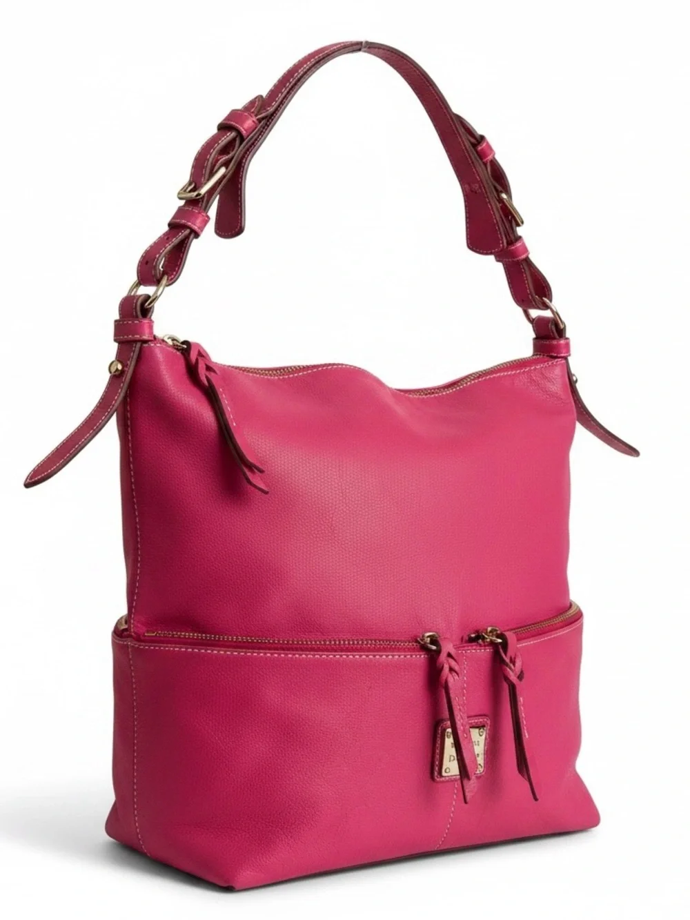 Dooney & Bourke Hot Pink Leather Hobo Shoulder Bag Zip Pocket Gold Hardware